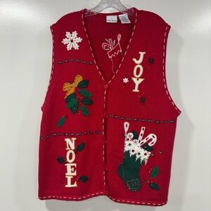 vintage Bobbie Brooks red Christmas sweater vest